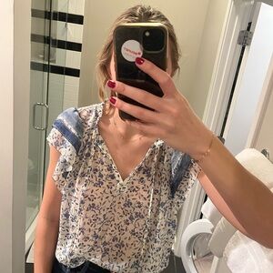 Chic Blue and White Floral Blouse